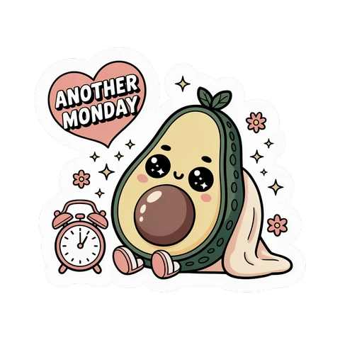 Cute Another Monday Avocado Kawaii Vinyl Sticker