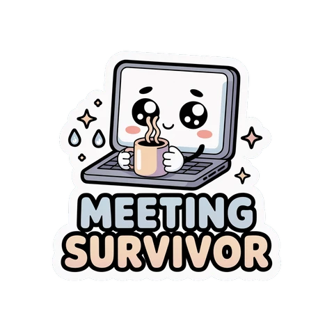 Cute Meeting Survivor Laptop Coffee Sticker