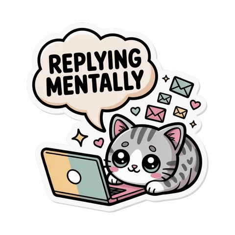 Replying Mentally Cat Laptop Vinyl Sticker