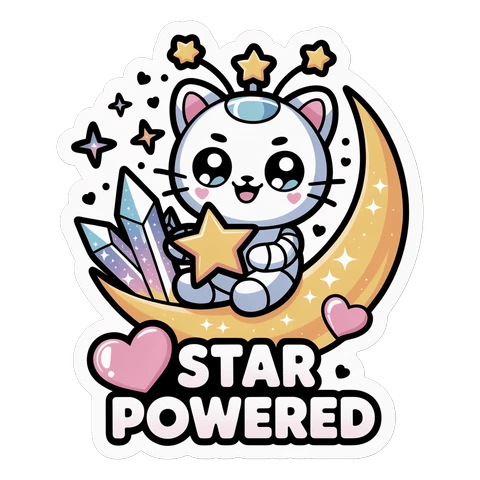 Star Powered Robot Cat Moon Crystal Sticker