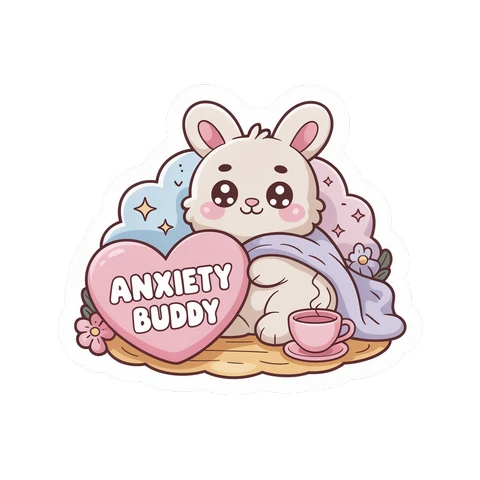 Cute Anxiety Buddy Bunny Heart Vinyl Sticker