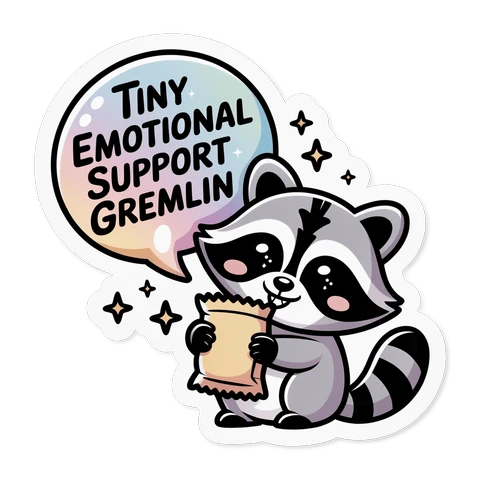 Cute Emotional Support Gremlin Raccoon Vinyl Sticker