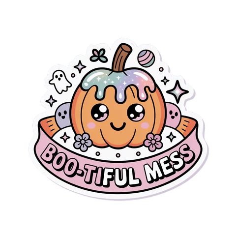 Kawaii Pastel Pumpkin Boo-tiful Mess Halloween Sticker
