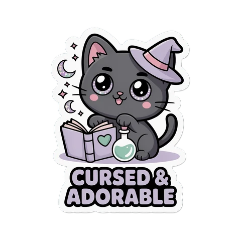 Kawaii Witch Cat Cursed and Adorable Sticker