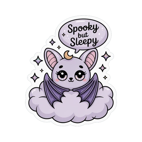 Kawaii Spooky but Sleepy Bat Vinyl Sticker