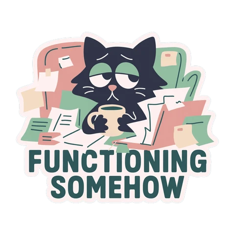 Funny Tired Black Cat Functioning Somehow Sticker