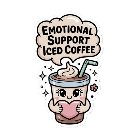 Emotional Support Iced Coffee Kawaii Vinyl Sticker