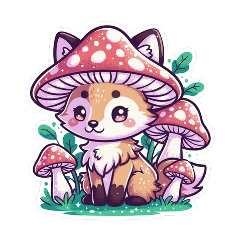 Cute Fox Mushroom Forest Vinyl Sticker