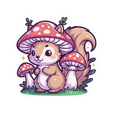 Cute Mushroom Squirrel Kawaii Vinyl Sticker