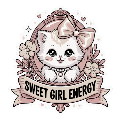 Sweet Girl Energy White Kitten Coquette Vinyl Sticker