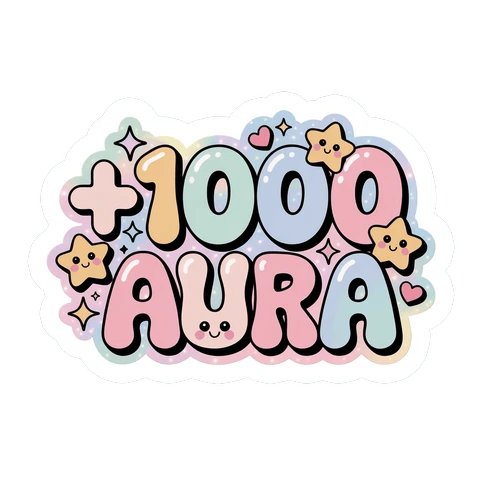 1000 Aura Kawaii Pastel Bubble Letter Sticker