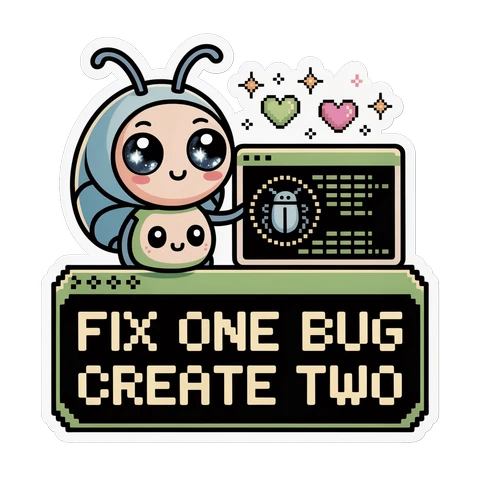 Cute Fix One Bug Create Two Coding Humor Sticker