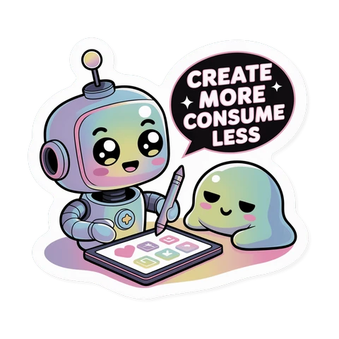 Cute Robot Create More Consume Less Vinyl Sticker