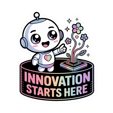 Cute Innovation Starts Here Robot Motivational Sticker