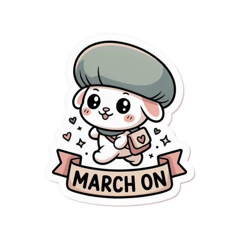 Cute March On Bunny Motivational Vinyl Sticker