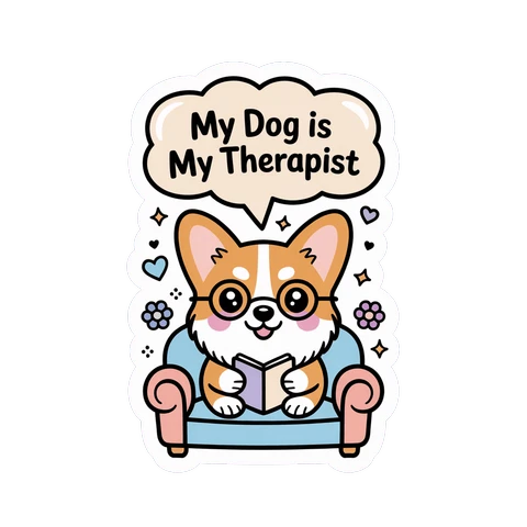 Cute My Dog Is My Therapist Corgi Vinyl Sticker