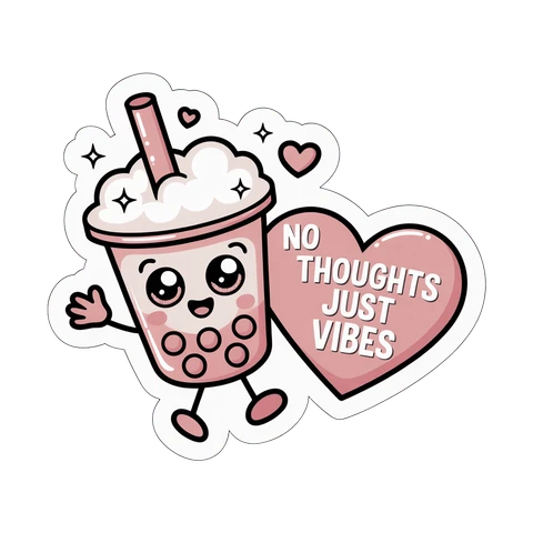 Cute Boba Tea No Thoughts Just Vibes Sticker