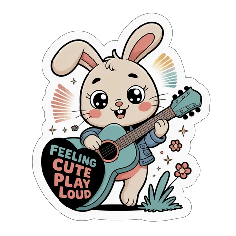 Cute Bunny Playing Guitar Feeling Cute Play Loud Sticker