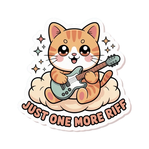 Cute Guitar Cat Just One More Riff Sticker