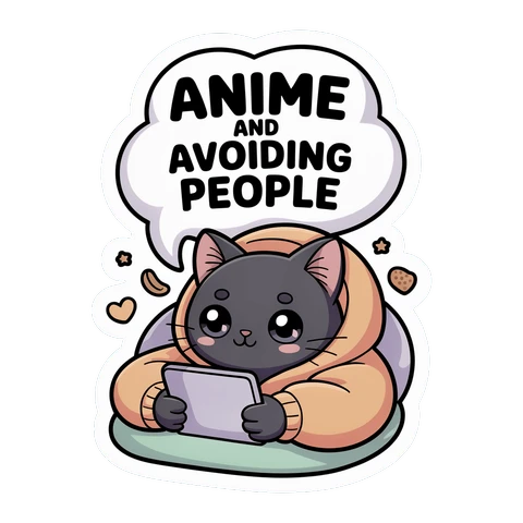 Anime And Avoiding People Cute Cat Vinyl Sticker