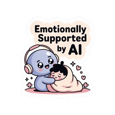 Emotionally Supported by AI Cute Robot Hug Sticker