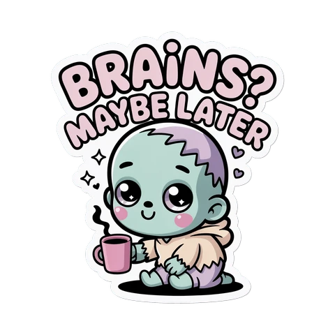 Cute Zombie Brains Maybe Later Coffee Vinyl Sticker