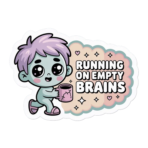 Cute Running on Empty Brains Zombie Coffee Sticker