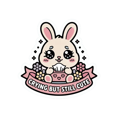 Crying But Still Cute Bunny Kawaii Vinyl Sticker