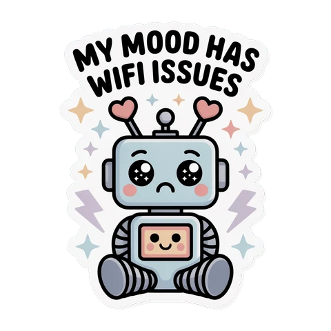 Cute Robot My Mood Has Wifi Issues Sticker
