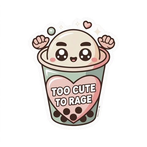 Cute Boba Tea Too Cute To Rage Vinyl Sticker
