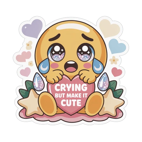 Cute Crying Emoji Holding Heart Vinyl Sticker