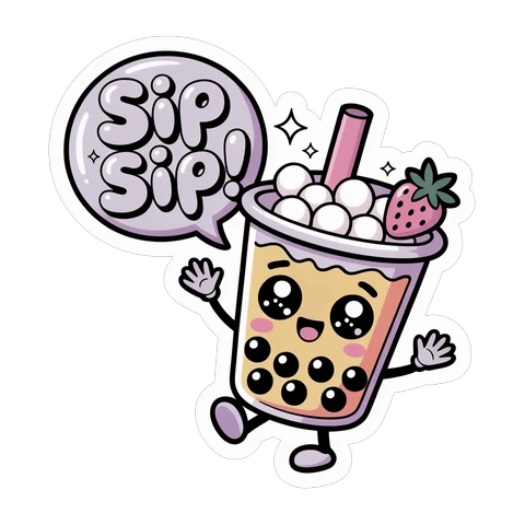 Cute Kawaii Bubble Tea Sip Sip Vinyl Sticker