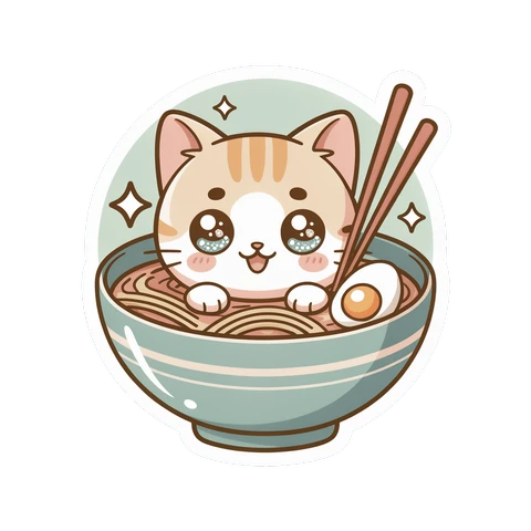 Kawaii Cat Ramen Bowl Vinyl Sticker