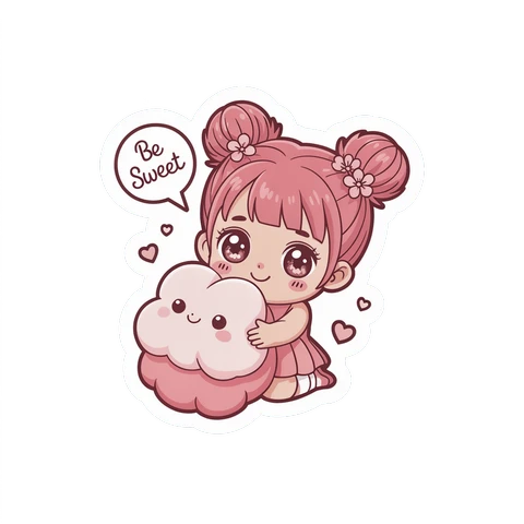 Kawaii Sakura Girl Hugging Cloud Vinyl Sticker