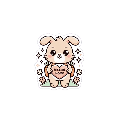 Cute Bunny Holding Take Me Home Heart Sticker