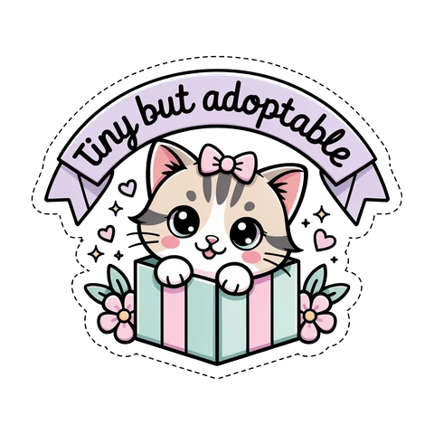 Kawaii Cat Sticker - Cute Tiny but Adoptable Kitten Vinyl Sticker