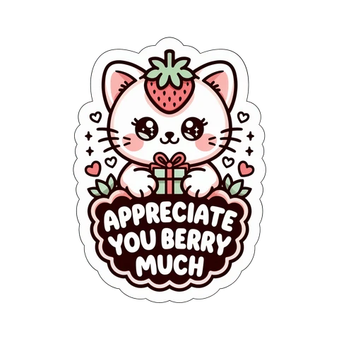 Cute Strawberry Cat Appreciate You Berry Much Sticker