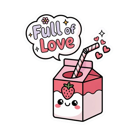 Cute Kawaii Strawberry Milk Full of Love Sticker