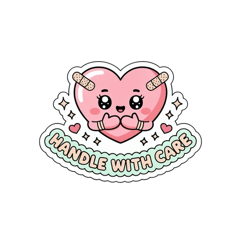 Cute Handle With Care Heart Kawaii Vinyl Sticker