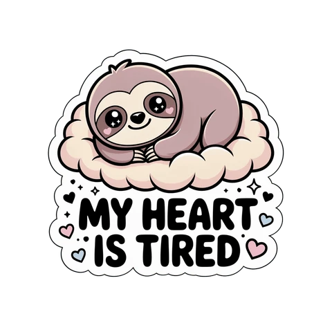 Cute My Heart Is Tired Sloth Cloud Sticker