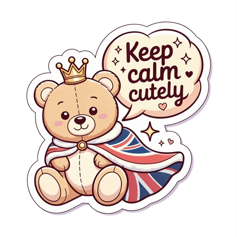 Cute Crown Bear Keep Calm Cutely Vinyl Sticker