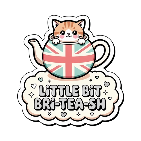 Cute British Cat Tea Pun Vinyl Sticker