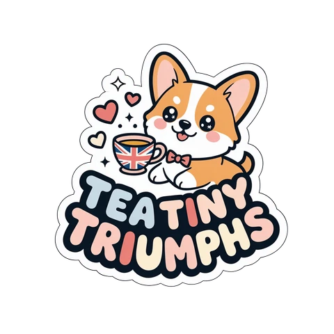 Cute Corgi Tea Tiny Triumphs Vinyl Sticker