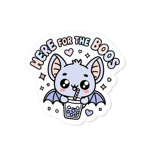 Cute Here for the Boos Bat Boba Halloween Sticker