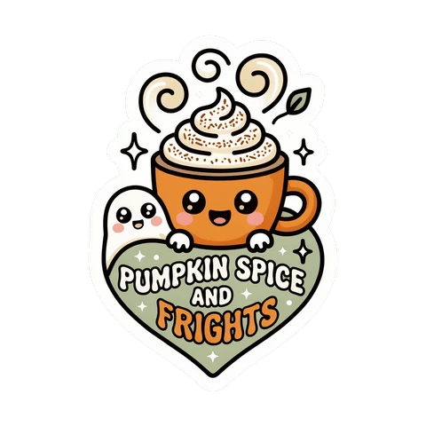 Pumpkin Spice and Frights Kawaii Ghost Coffee Sticker