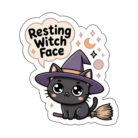 Cute Black Cat Resting Witch Face Halloween Sticker