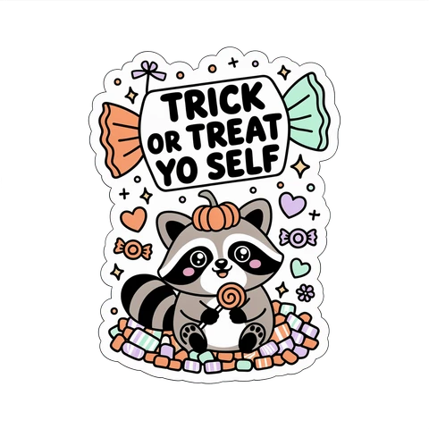 Cute Halloween Raccoon Trick or Treat Yo Self Sticker