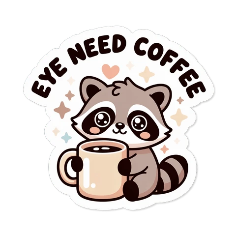 Cute Raccoon Eye Need Coffee Vinyl Sticker