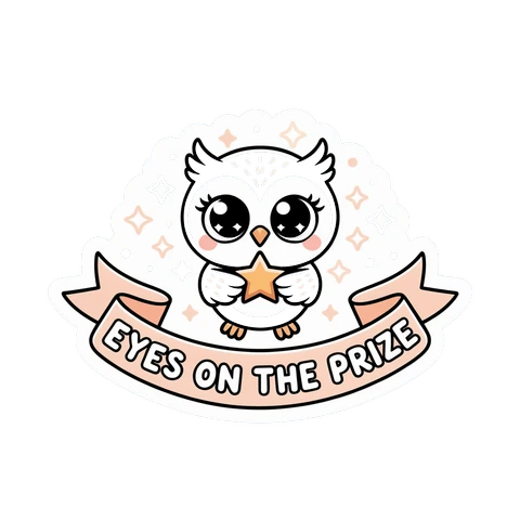Cute Owl Eyes On The Prize Motivational Vinyl Sticker