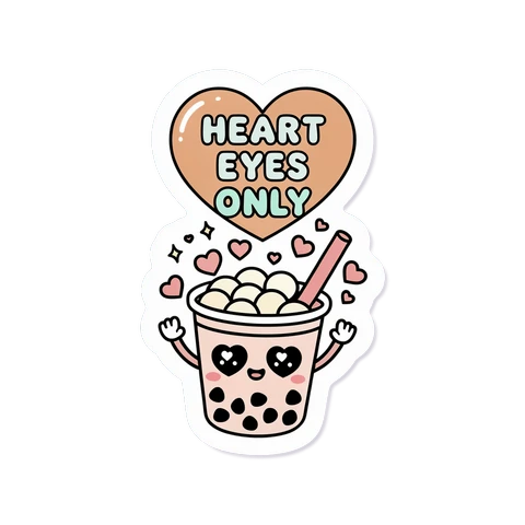 Cute Heart Eyes Boba Tea Vinyl Sticker